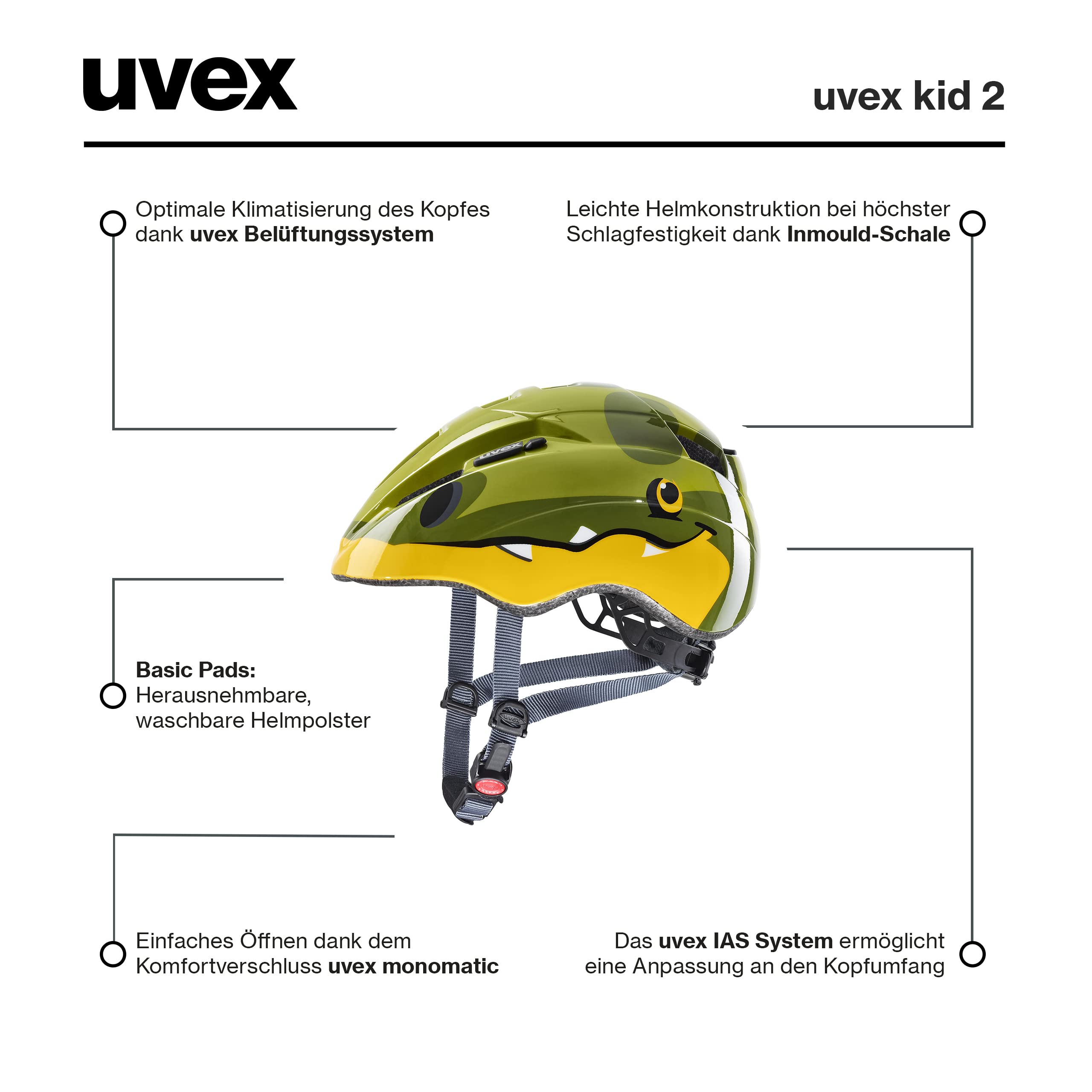 uvex Kid 2 - Leichter Fahrradhelm für Kinder - individuelle Größenanpassung - waschbare Innenausstattung
