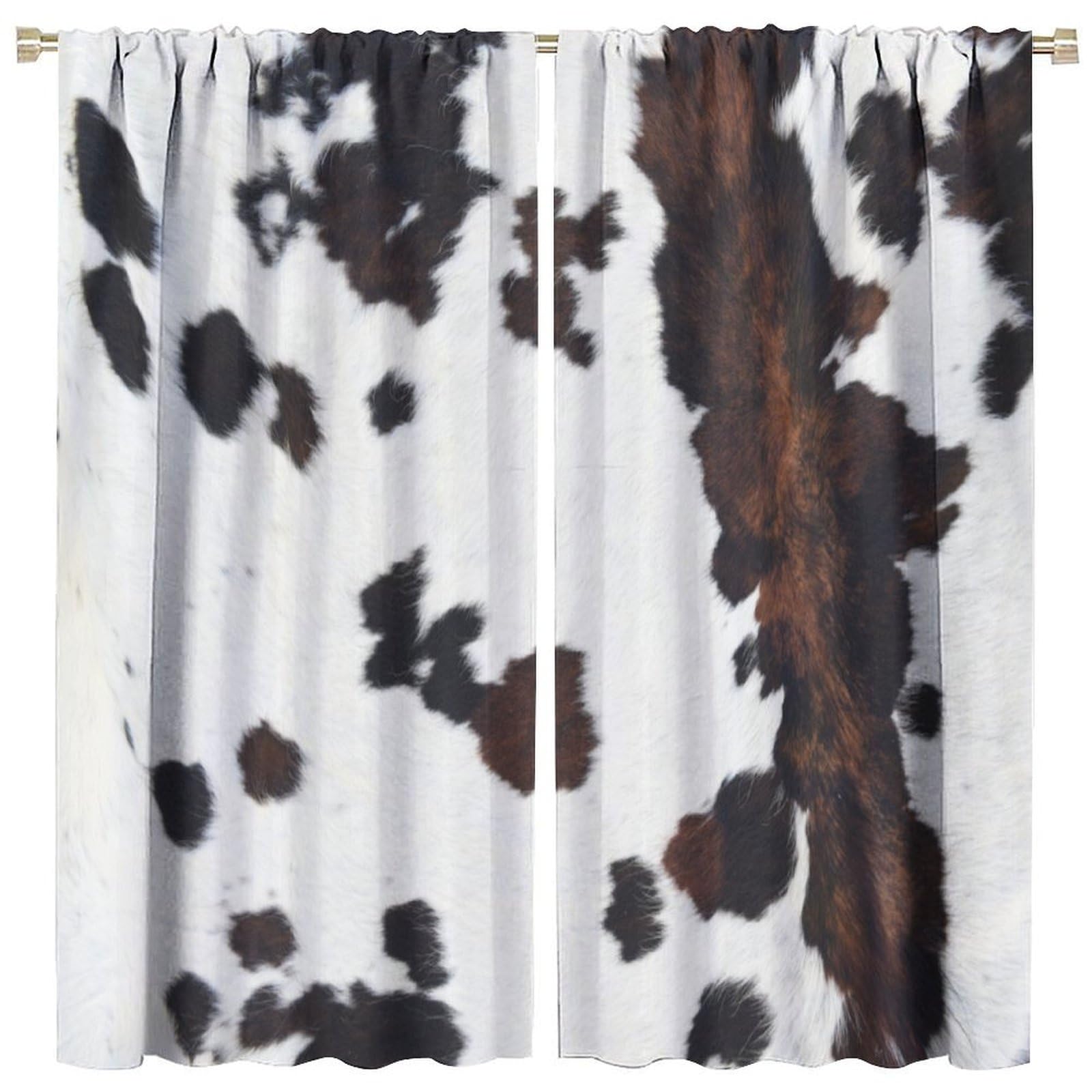 SGLyuliang Cow Print Curtains - Animal Western Curtains for Bedroom, Living Room, Kitchen, Farmhouse - Fuzzy Black Brown W72xL63 Inch