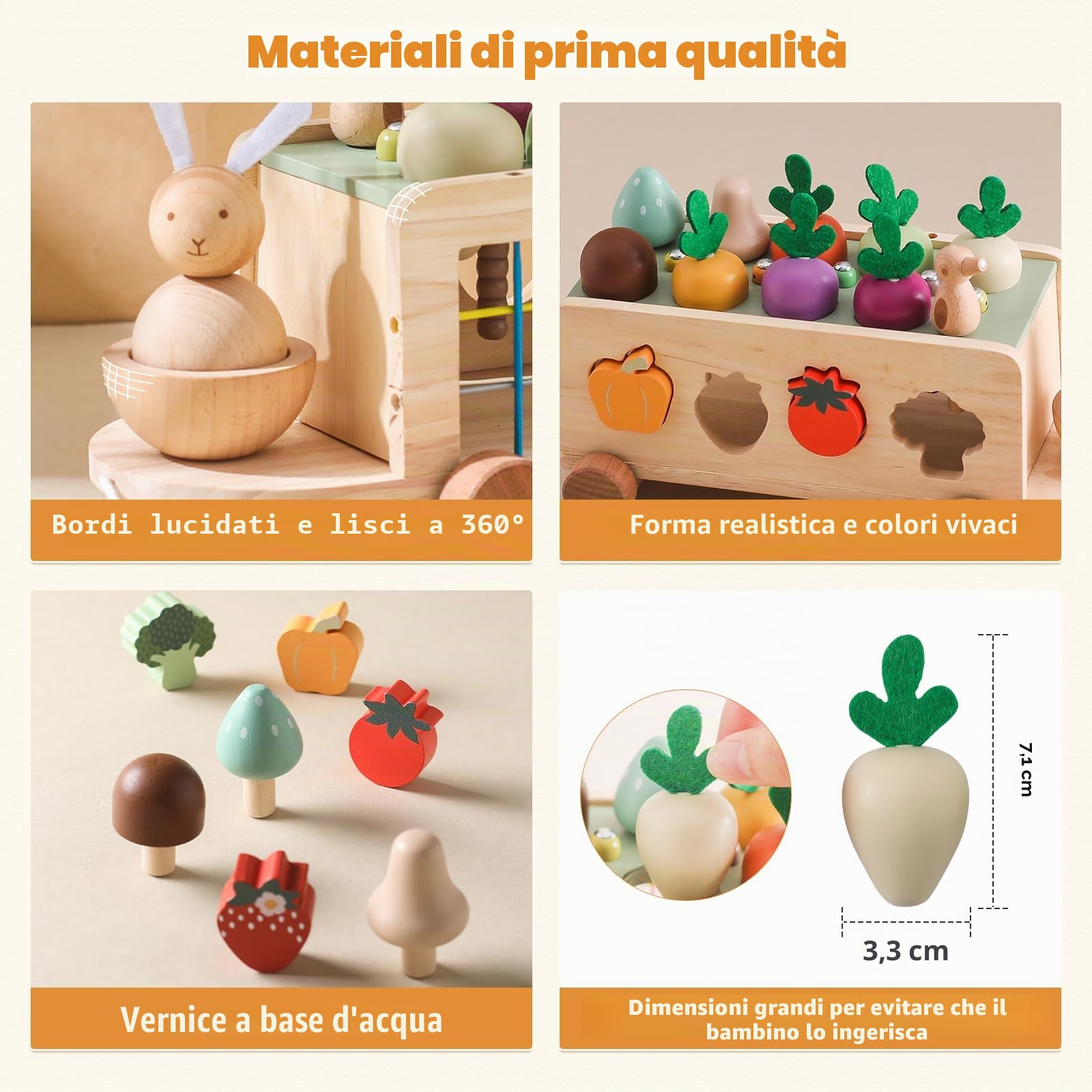 WOODEN TEETHER Montessori, giocattolo in legno a partire da 1 2 3 anni, gioco di smistamento, puzzle in legno, raccolta di carote, giocattolo educativo per ragazzi e ragazze