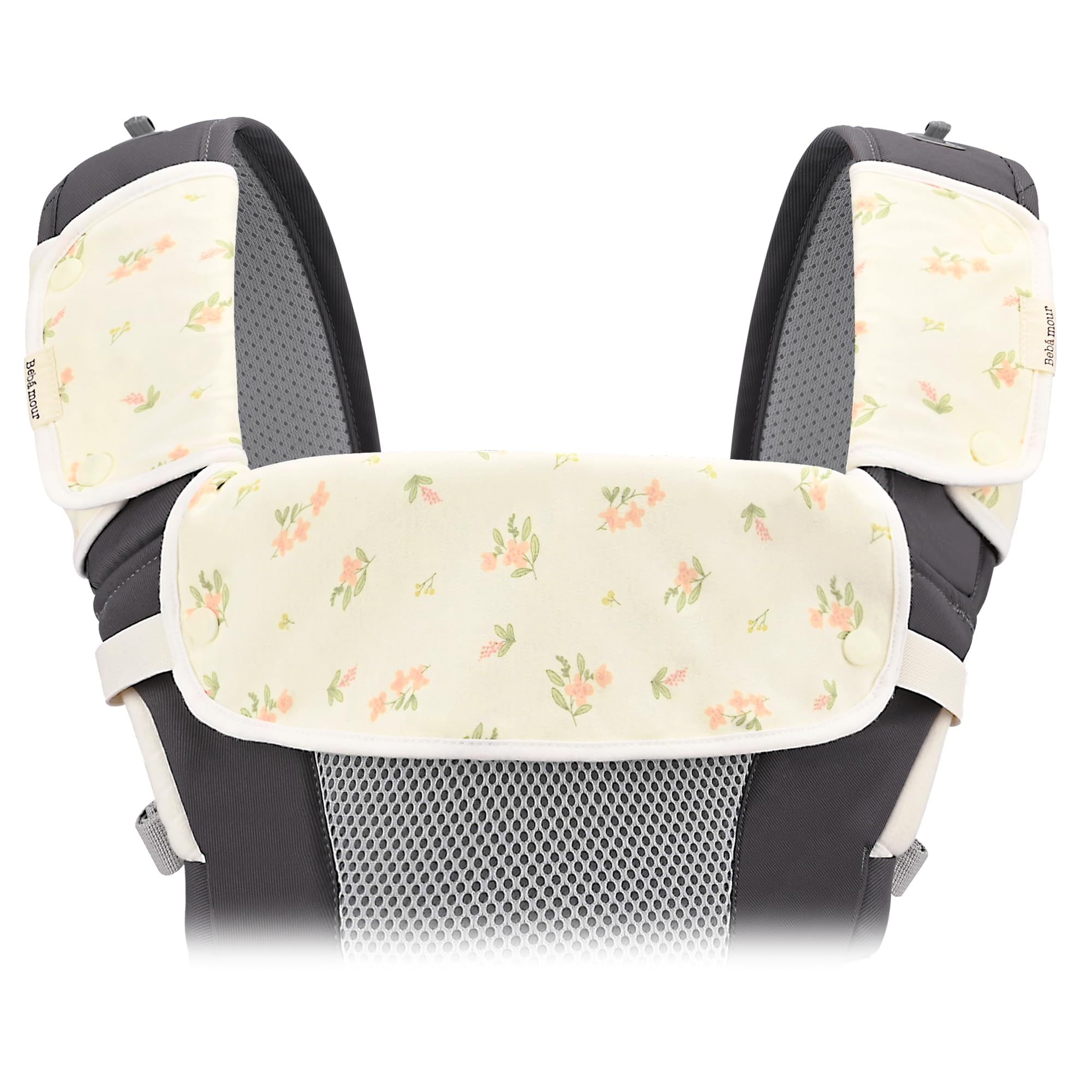 bebear Bebamour Baby Carrier Drool Bibs, 3 Piece Reversible Set with 2 Shoulder Strap Pads & 1 Front Bib, Soft Cotton Carrier Bibs for Baby Carriers, Flower