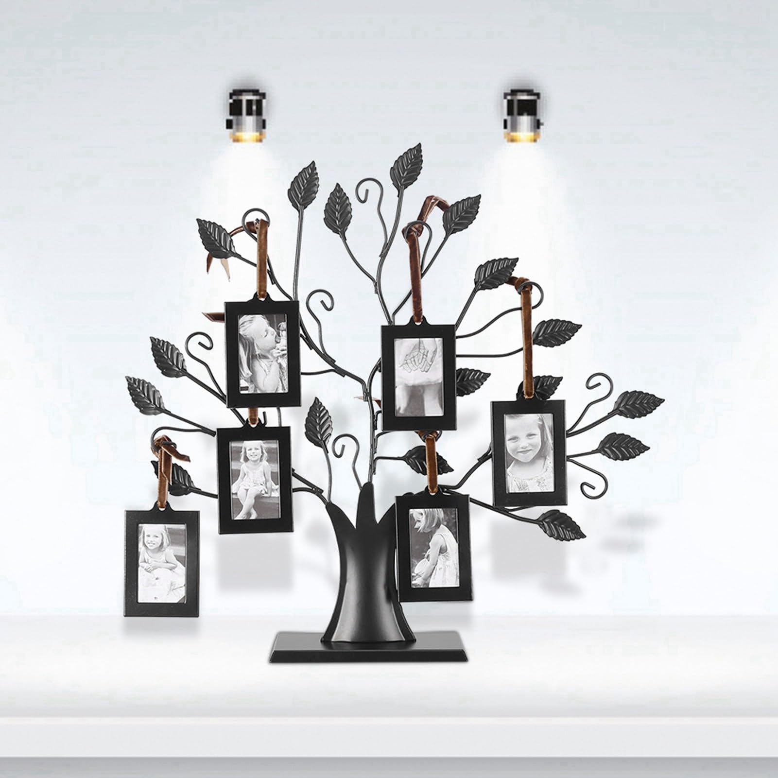 Arbre D'affichage de Photos de Famille avec 6/12 Cadres de Photo, Décoration de Table en Métal pour les Proches (Petit Avec 6 cadres photo de 6,4 * 4,6 cm)