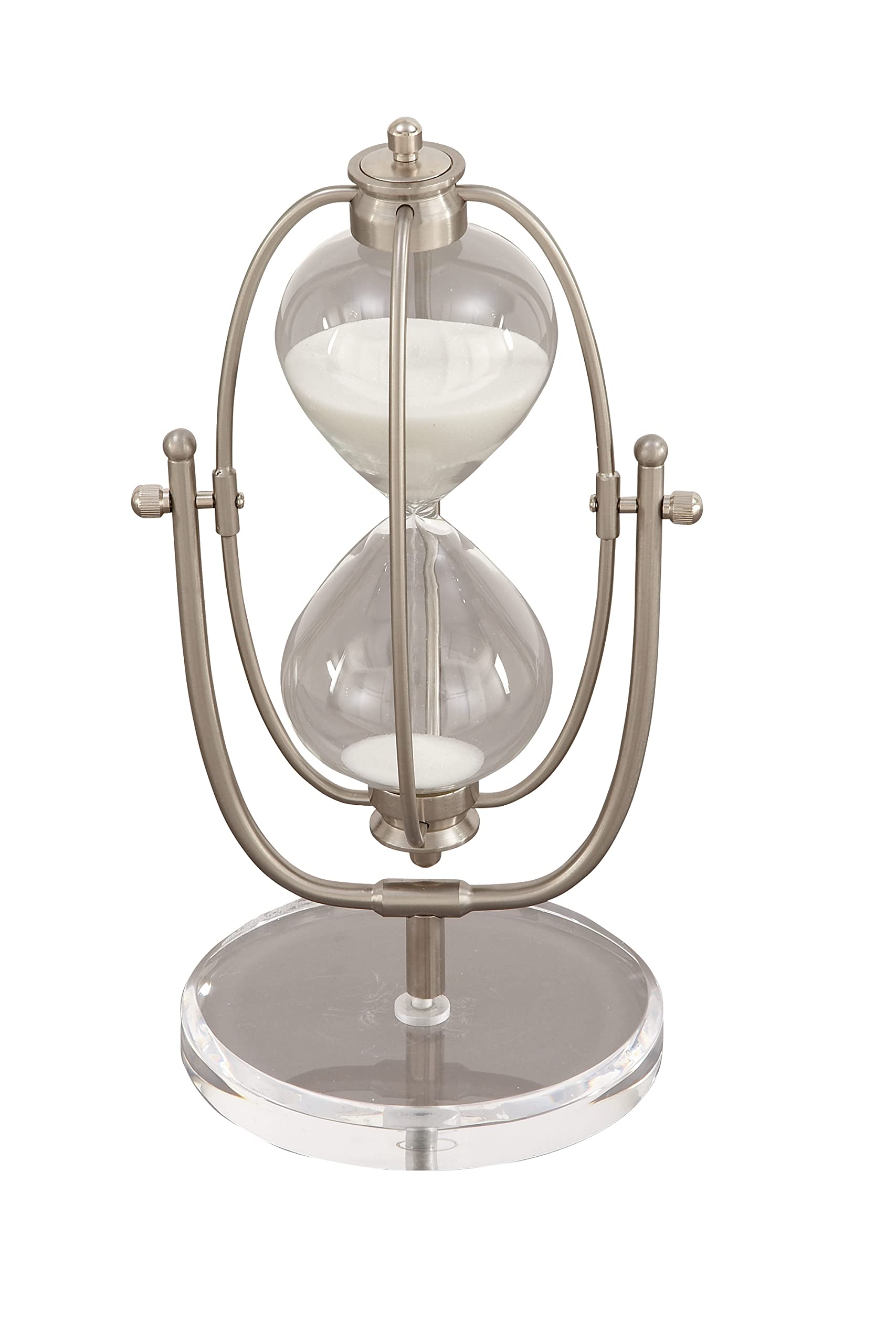 Deco 79 Clessidra in acrilico con gabbia in ferro girevole, vetro in plastica e metallo, argento, 15,2 x 15,2 x 30,5 cm (lunghezza x larghezza x altezza)