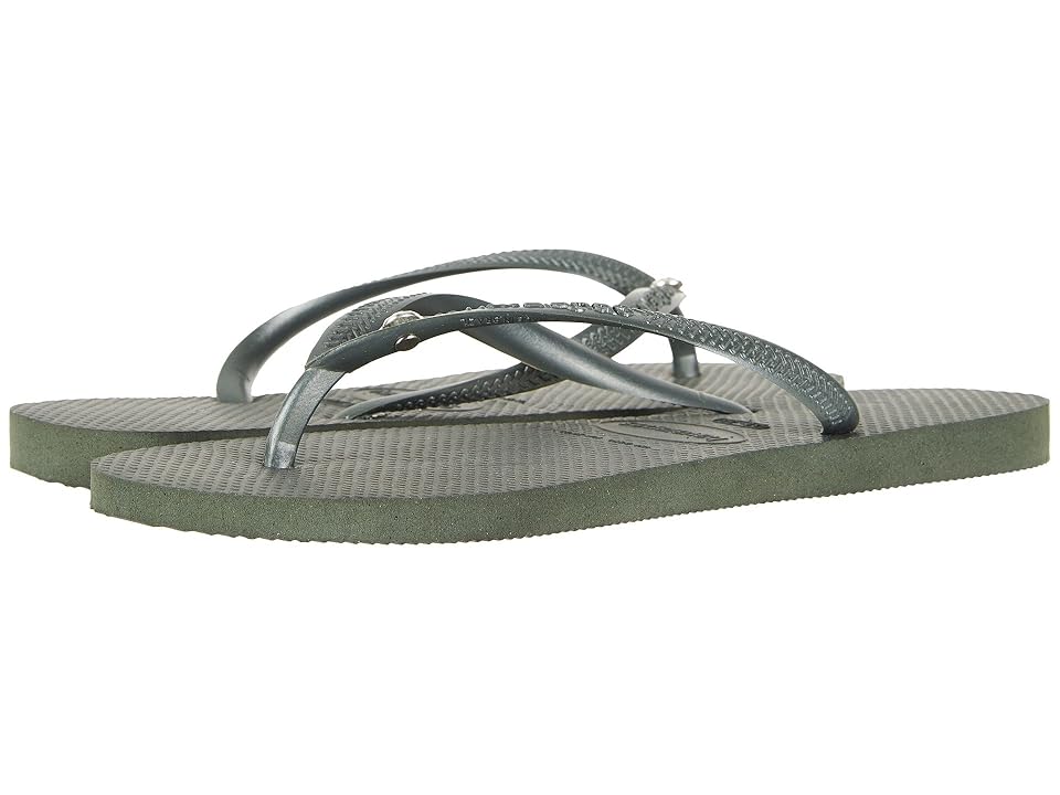

Havaianas Slim Crystal Glamour SW Flip Flops (Green Olive) Women's Sandals