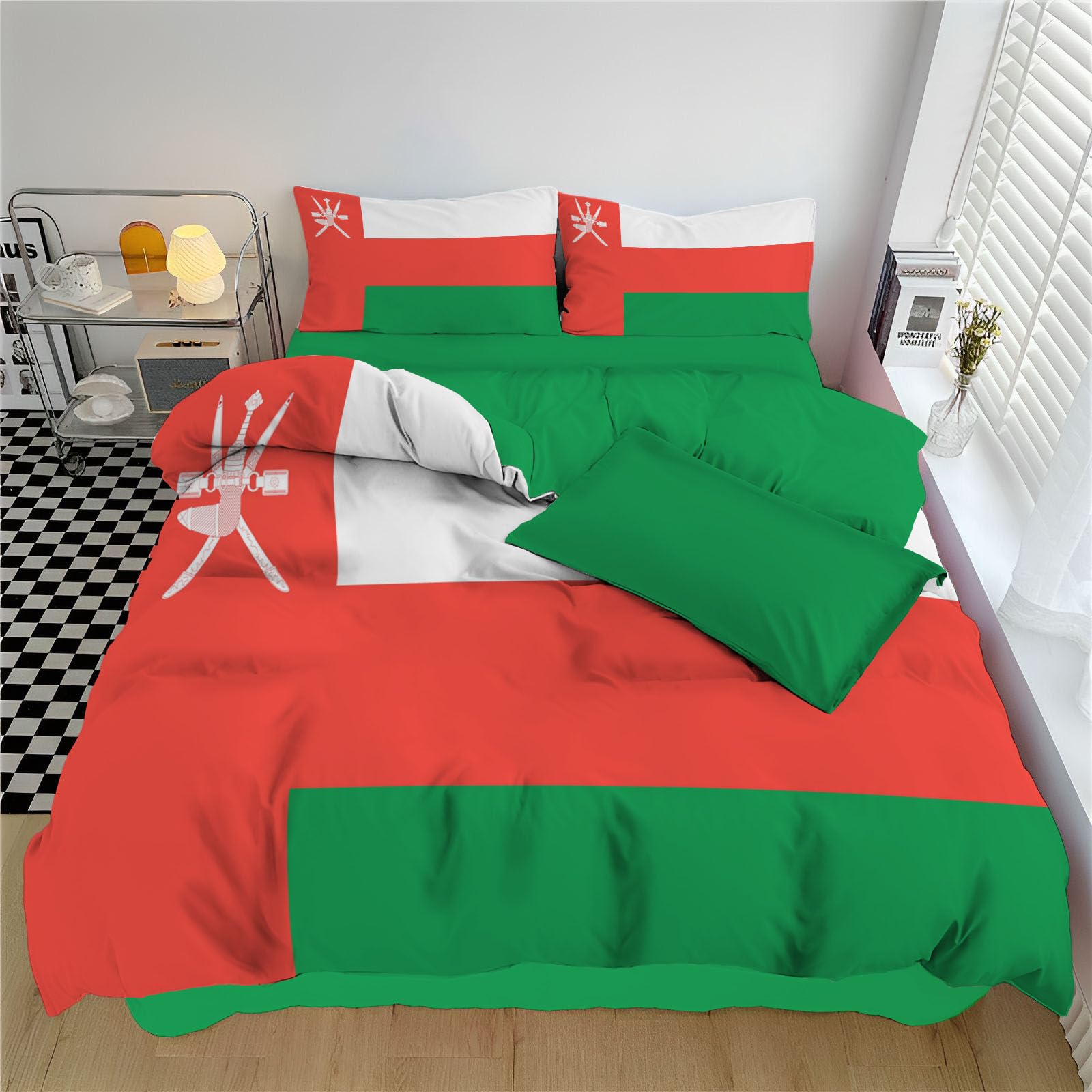 Housse de couette 220x240cm Oman rouge blanc vert avec 2 taies d'oreiller 65x65