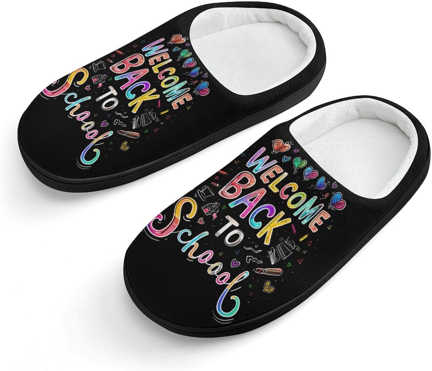 Welcome Back to School Cute Cotton Slippers Anti-slip House Shoes Funny Slipper Indoor Outdoor