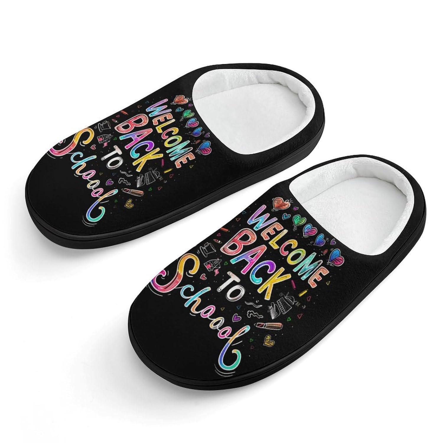 Welcome Back to School Cute Cotton Slippers Anti-slip House Shoes Funny Slipper Indoor Outdoor