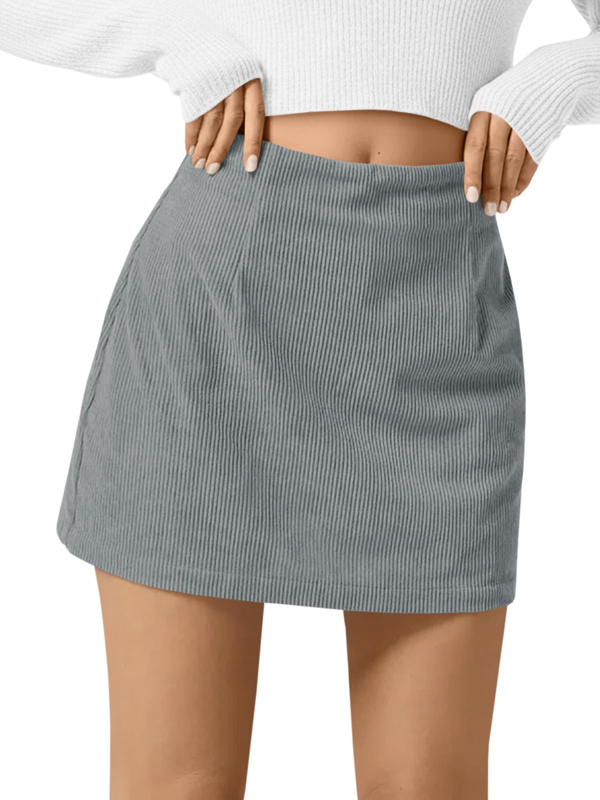 Wenrine Womens Corduroy Mini Skirt High Waisted Basic Casual A-line Short Fall Winter Skirts