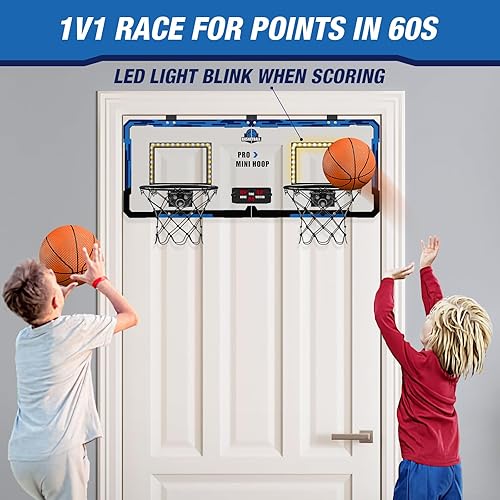 Miniatura 3 de HYES 2 Player Basketball Game, Dual Shot Over The Door Mini Basketball Hoop Indoor with Scoreboard & LED, Basketball Toy Gifts for Kids Boys Girls