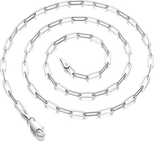 Waitsoul 925 Sterling Silver Paperclip Lobster Clasp Chain 3mm 4mm 5mm Necklace for Women Men Diamond Cut Silver Necklace Chain 16-30 Inches