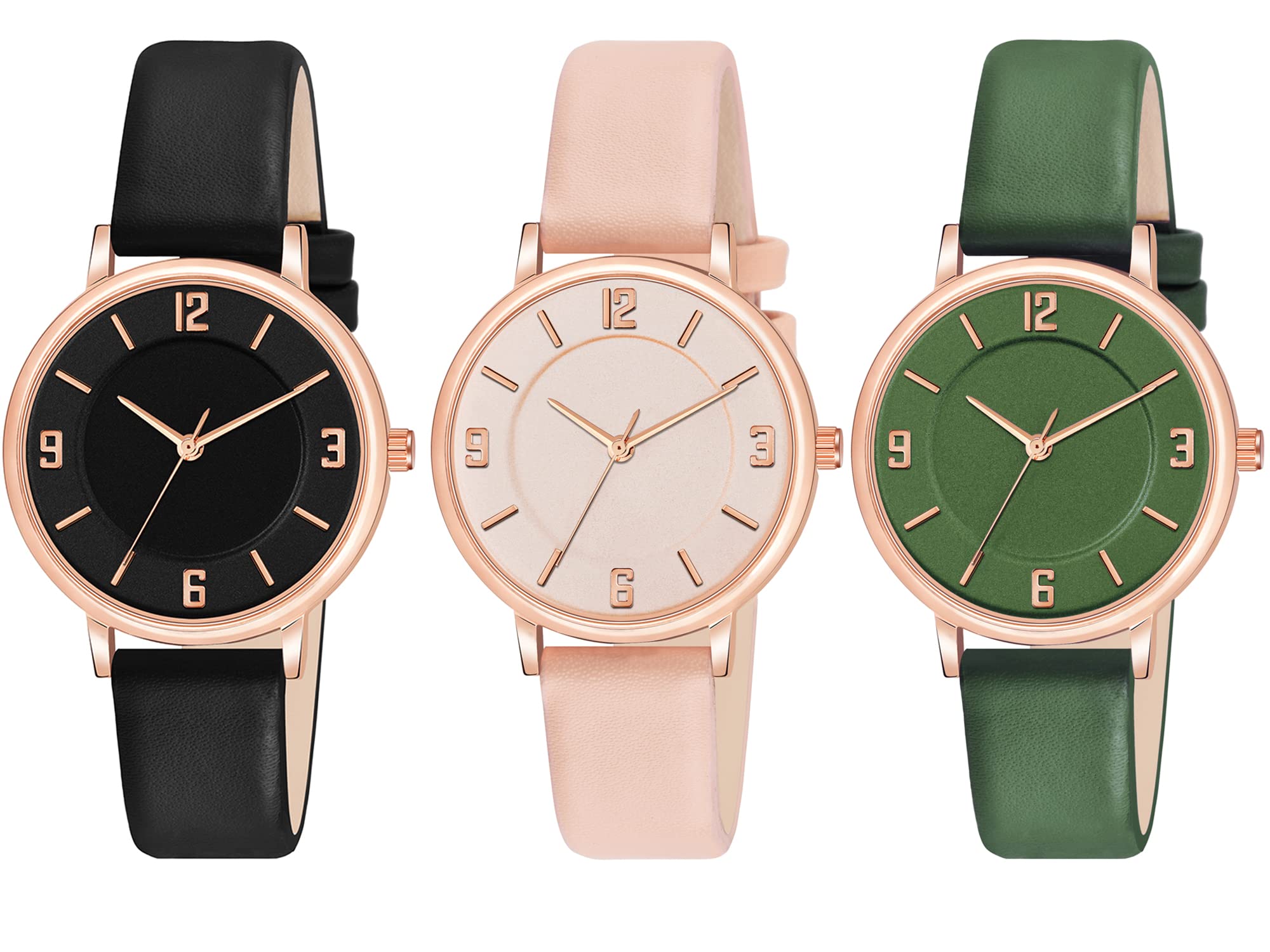Shocknshop Analog Multi Colored Dial Fashion Combo Watch For Women And Girls -Pack Of 3 (Black Pink Green, Leather) (B0B4DLWRJ2) Amazon Price History, Amazon Price Tracker