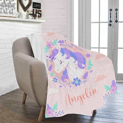 Miniatura 86 de Artsadd Personalized Baby Blanket for Boys Girls with Name, Custom Baby Name Blanket with Unicorn Pattern Customized Name Receiving Swaddle Throw
