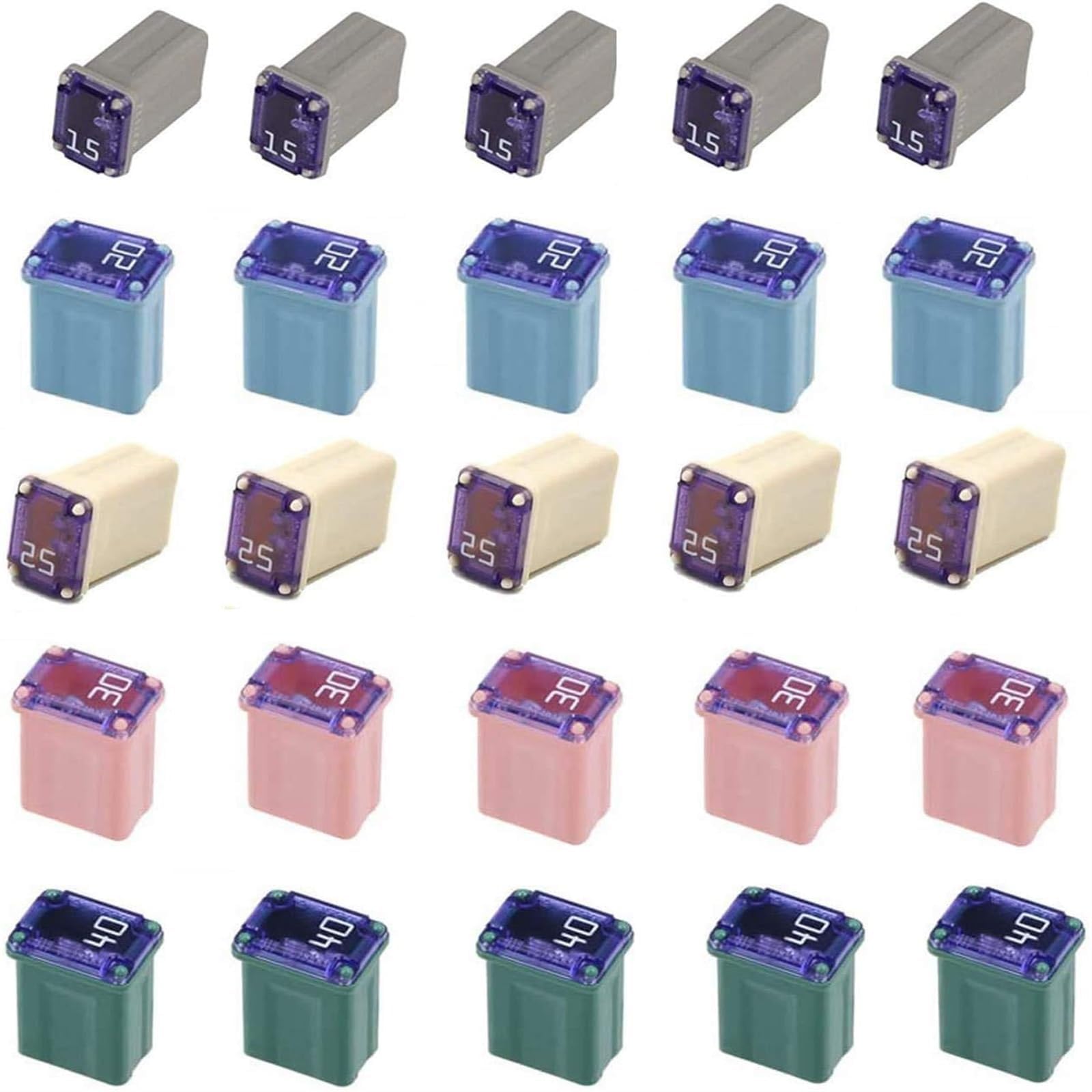 THE WHITE SHOP 25PCS Micro Cartridge Fuses,15 Amp Micro Fuse,20 Amp Micro Fuse,25 Amp Micro Fuse,30 Amp Micro Fuse,40 Amp Micro Fuse, for Cars,SUVs and Trucks,Multi Color