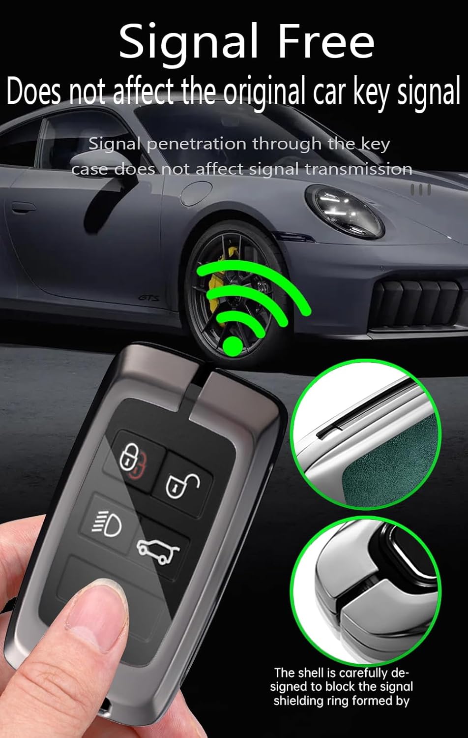 ontto Smart Remote Car Key Cover Fit for Range Rover 2018-up Car Accessories Metal and Leather Key Fob Case Fit for Range Rover Sport Vogue Evoque Velar,with Keychain,Black - Image 6