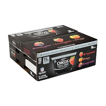 Nonfat Greek Yogurt, Blended, Triple Zero, 5.3 oz, Strawberry/Mixed Berry/Vanilla, 18/Carton by DANNON
