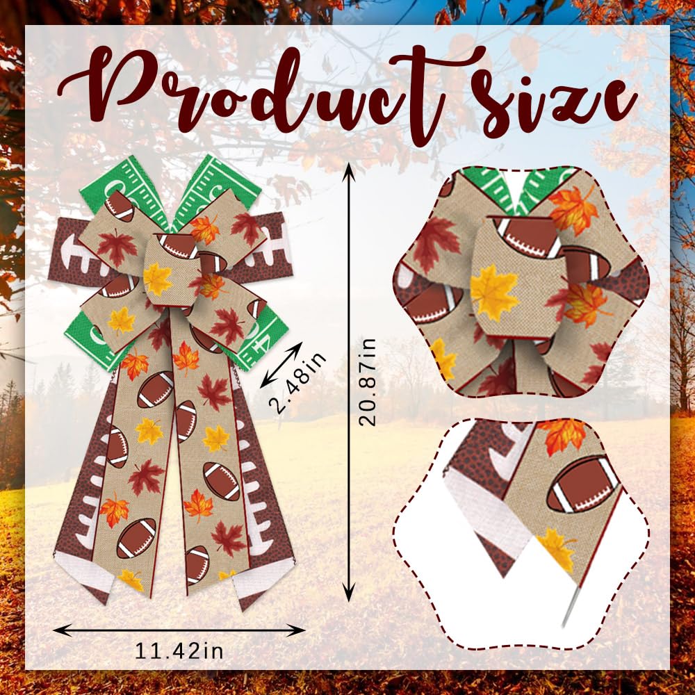 ALIBBON Large Fall Bows for Wreaths, Thanksgiving Wreath Bows, Super Bowl Bows, Green Brown Bows for Front Door, Football Party Supplies Decor, Burlap Bows for Wreath Indoor Outdoor Decor