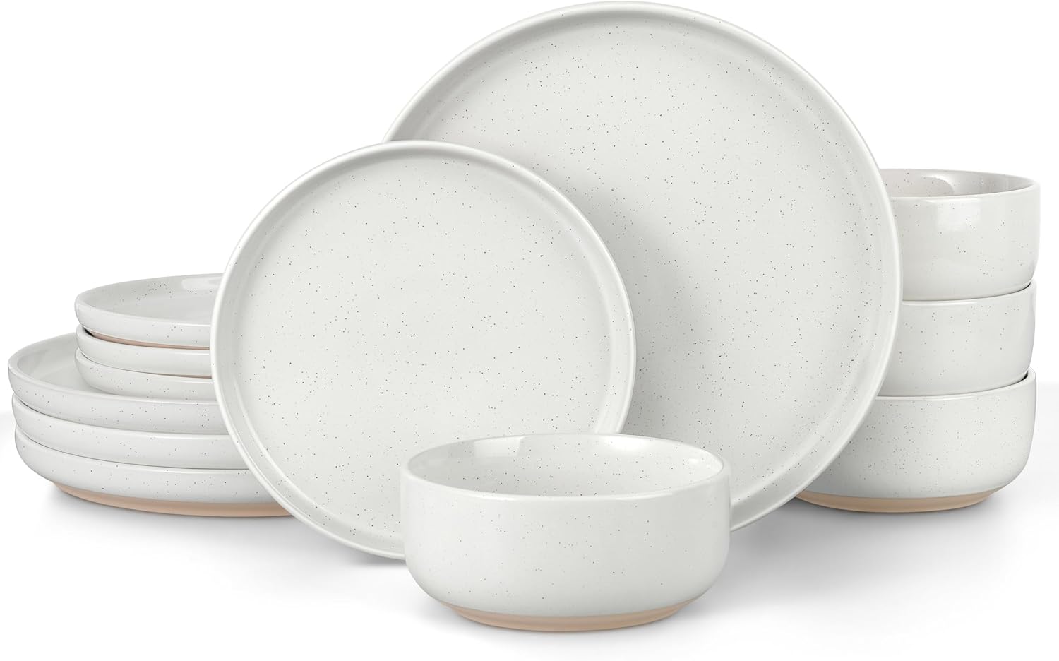 LIANYU Dinnerware Sets, 12 Piece Plates and Bowls Set for 4, Ceramic Dishware Dishes Set, Scratch Resistant Kitchen and Dining Stoneware Plates, Microwave & Dishwasher Safe, Snowy White