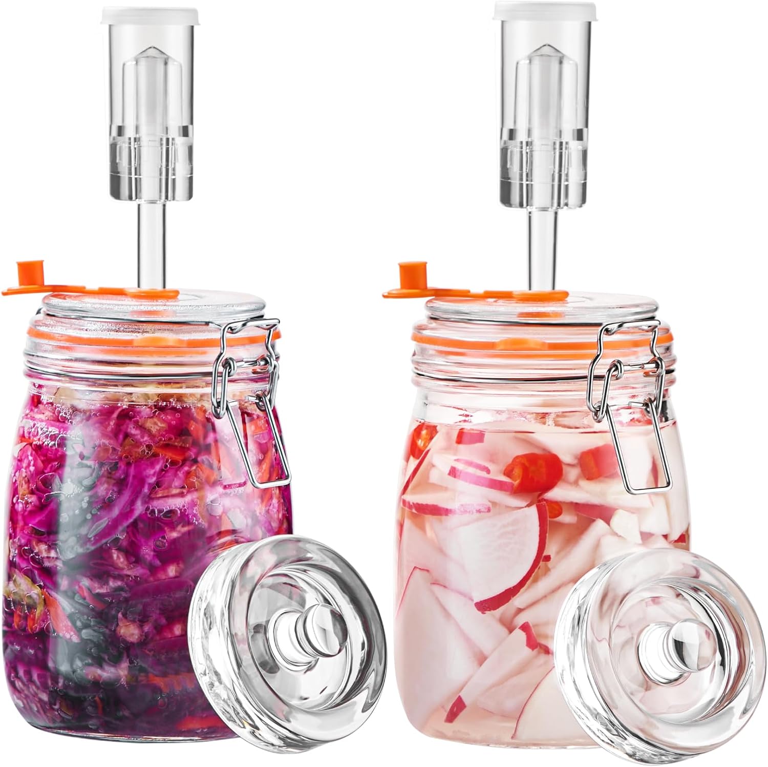 Jillmo 1.1 Liters Fermentation Jar, Glass Fermenting Jar with Weight for Making Sauerkraut, Hot Sauce, Mead, Cider and More, Pack of 2