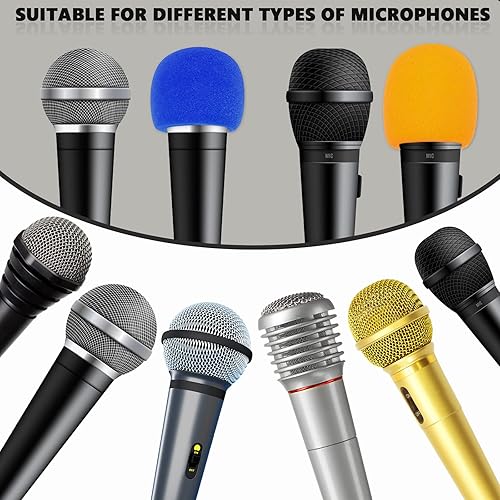 Miniatura 6 de Flutesan Juego de 8 fundas para micrófono, cubierta de micrófono de espuma, parabrisas para micrófono, a prueba de sacudidas, anillo de silicona