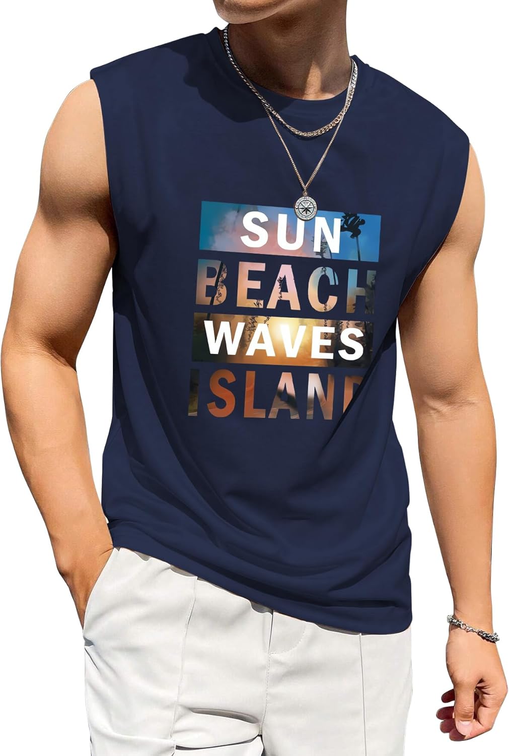 Tank Tops Men Hawaiian Palm Tree Print Mens Tank Top Vacation Sleeveless Shirts for Men