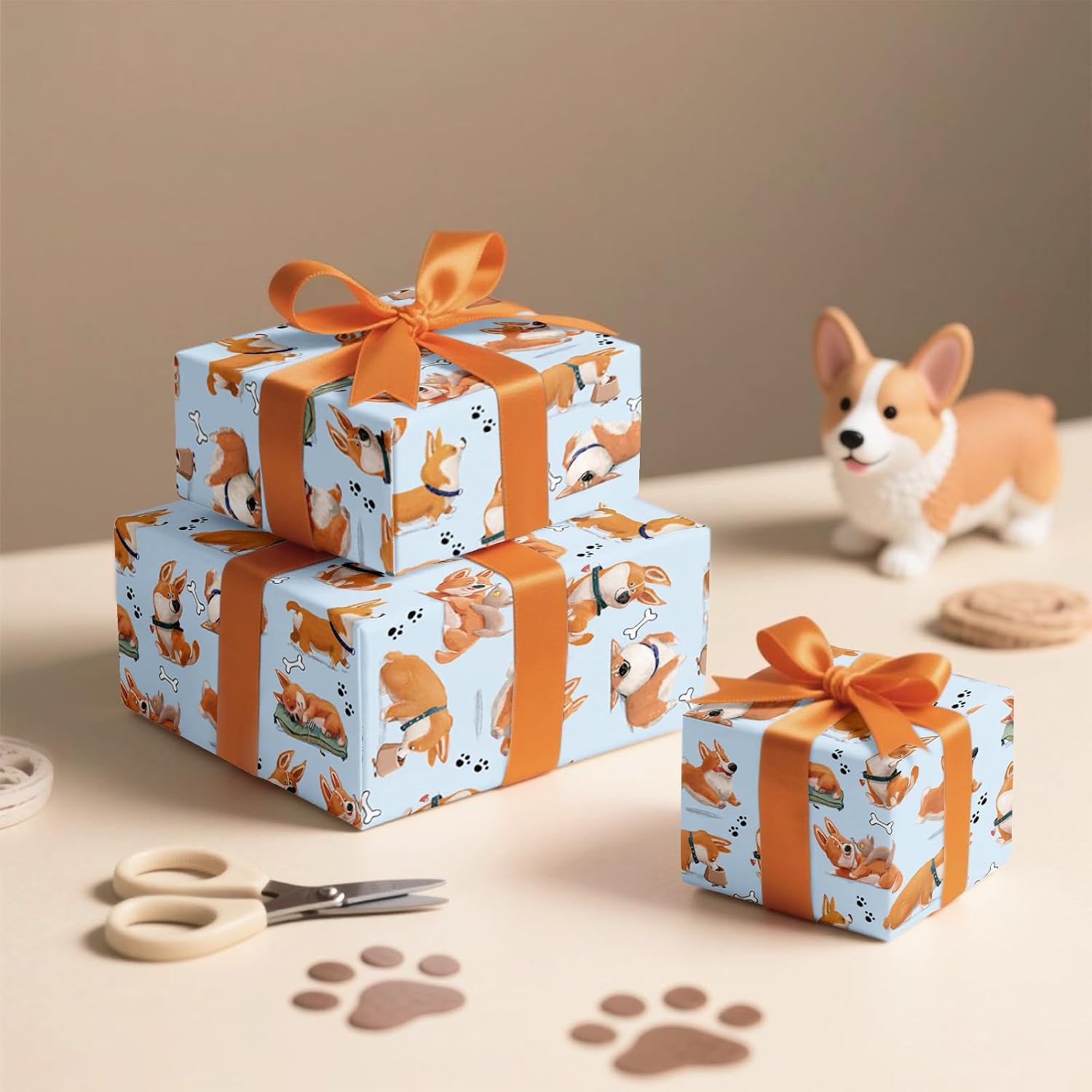 RUSPEPA 17" Corgi Dog Wrapping Paper with 10" Gift Bag, Adorable Paw Design for Kids Birthday Pet Party Favors Girls Boys image 3