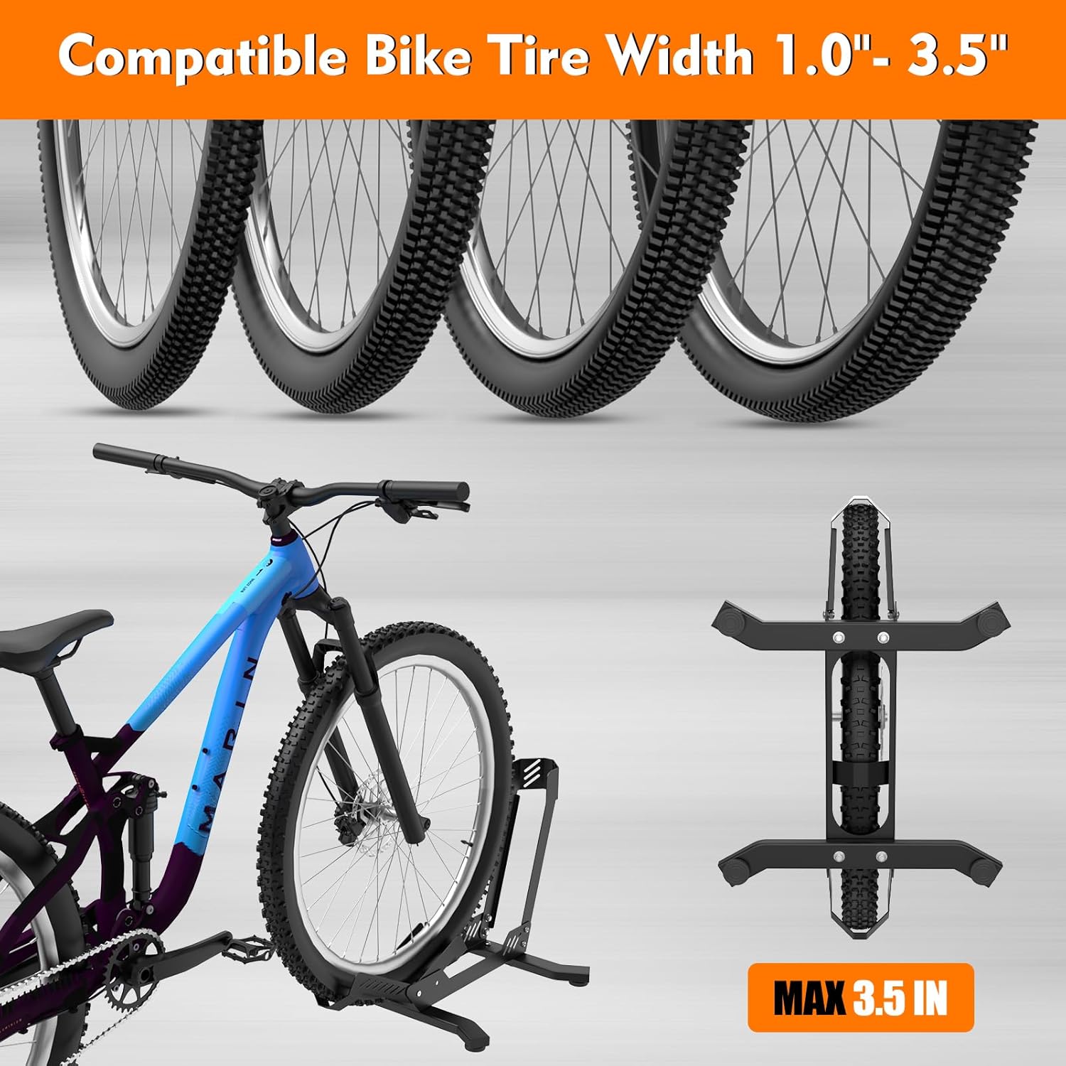 Bike Stand Floor, Portable Bike Storage for Garage - Fit for 24"-29" Bikes, Tire Width up to 3.5", Road & Mountain Bicycle Stand, Front and Rear Wheel Parking Rack - Black - Image 3