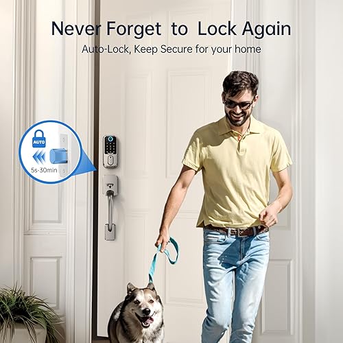 Miniatura 13 de Hornbill Cerradura de cerrojo inteligente WiFi: juego de cerradura de puerta delantera sin llave con asa, cerraduras inteligentes para puerta Negro