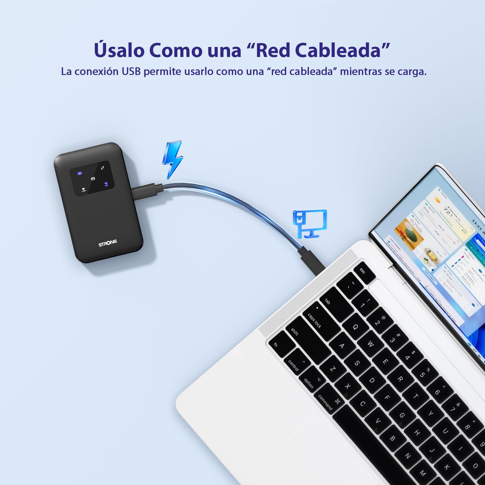 Strong Router WiFi Portátil con SIM, 4G+ LTE CAT6 300 Mbps en Descarga, WiFi AC900Mbps, Hotspot WiFi Portátil para Viajes, Conecta hasta 16 Dispositivos, Batería Recargable 2500mAh, USB-C (MIFI900) — view 7