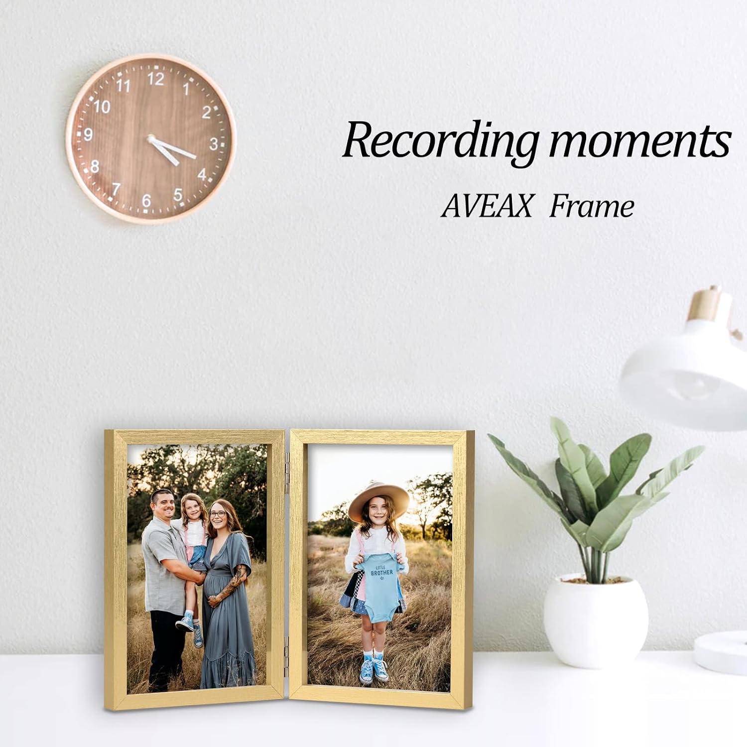 AVEAX Double 4x6 Picture Frame Hinged Folding Photo Frame with Glass Front Vertical Frame on Desktop, Gold image 5