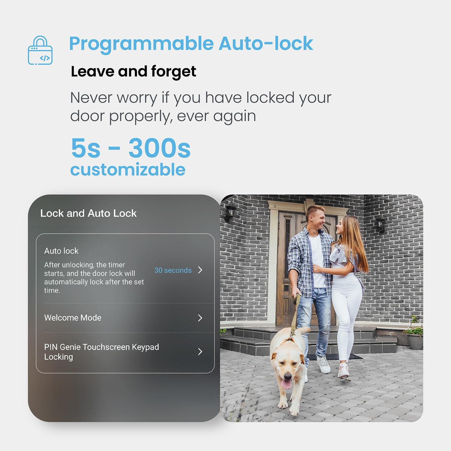 Lockly Secure Plus Bluetooth Smart Door Lock, Keyless Entry with PIN Genie® Digital Keypad, 3D Biometric Fingerprint Sensor Front Door Lock with Handle, Voice Control & Auto Lock - Latch Edition