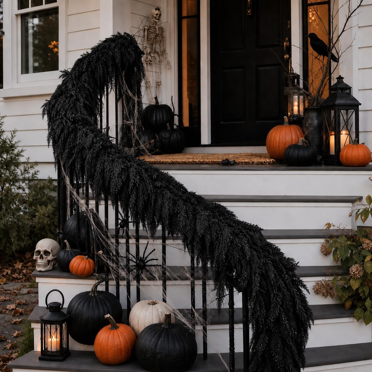 Black Halloween Mantle Garland Decor Gothic Garlands for Decorations 6Ft Fireplace Indoor Home Fall Decoration