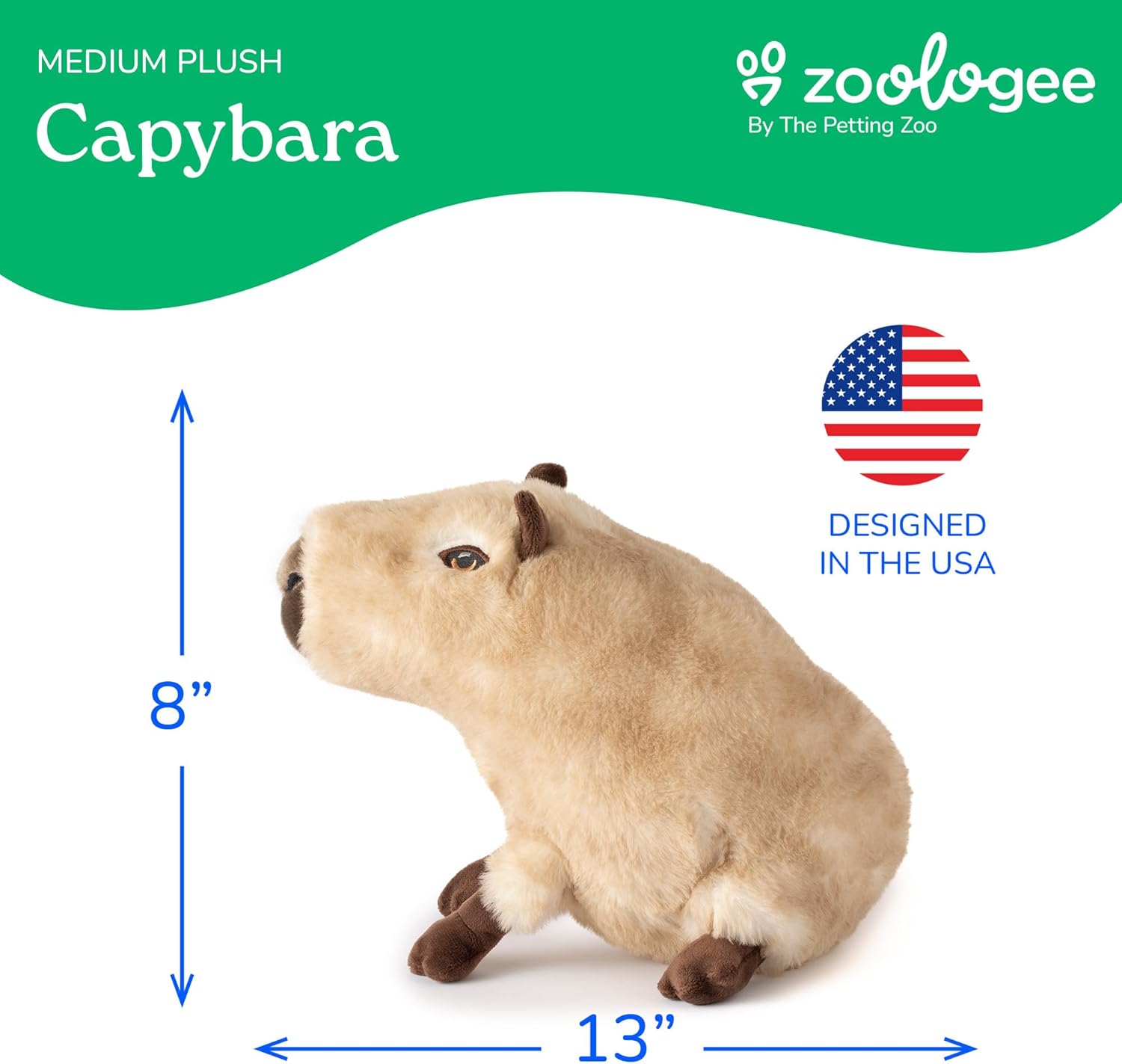 The Petting Zoo Capybara Stuffed Animal Plushie, Gifts for Kids, Earth Keeperz Wildlife Animals, Zoologee Brown Capybara Plush Toy, 13 inches