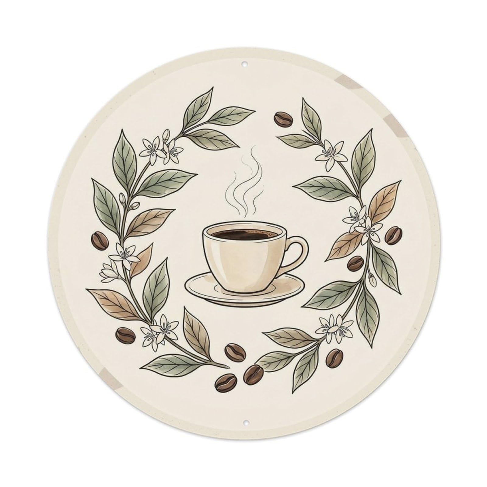 Vintage Morning Brew Coffee Mug Botanical Roasted Beans Metal Tin Sign Plaque Wall Decor for Cafe, Man Cave, Club Bar, Office, Home Garden Round Metal Poster 8x8Inch