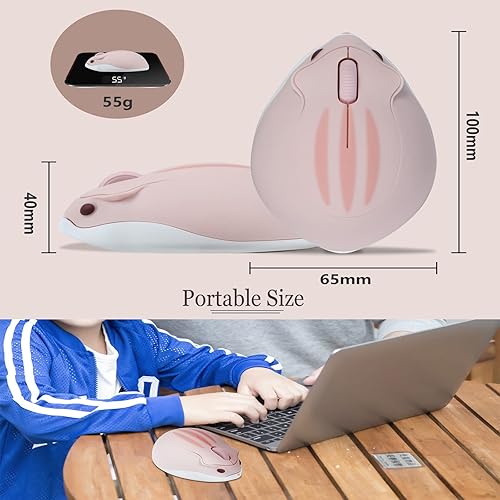 Miniatura 5 de Ratón Bluetooth, mouse inalámbrico con forma de hámster de animal lindo, mouse ergonómico inalámbrico con regalo, 1 clip de cable de color