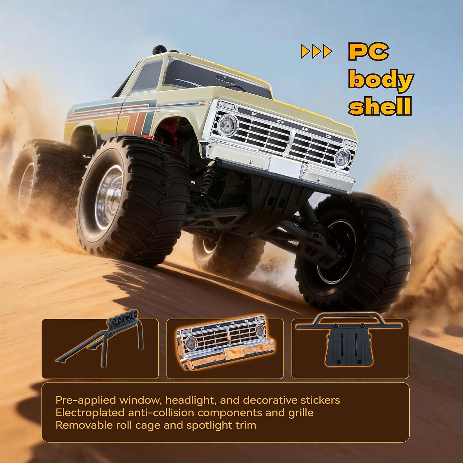 FCXㅤ FMS 1/10 Ford F-100 Brushless RC Crawler, RS 2WD Off-Road Truck with Wheelie Bar, High-Torque Motor, Hobby Grade Remote Control Car for Adults (Navy Blue)