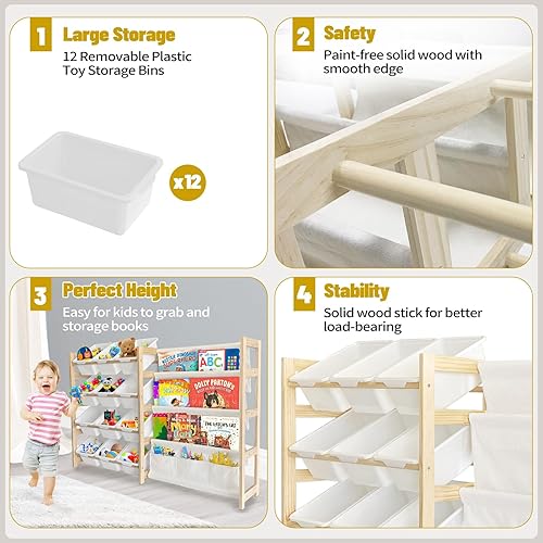 Miniatura 6 de Organizador de almacenamiento de juguetes con estantería  12 contenedores de almacenamiento de 4 niveles con estante multiusos para organizar