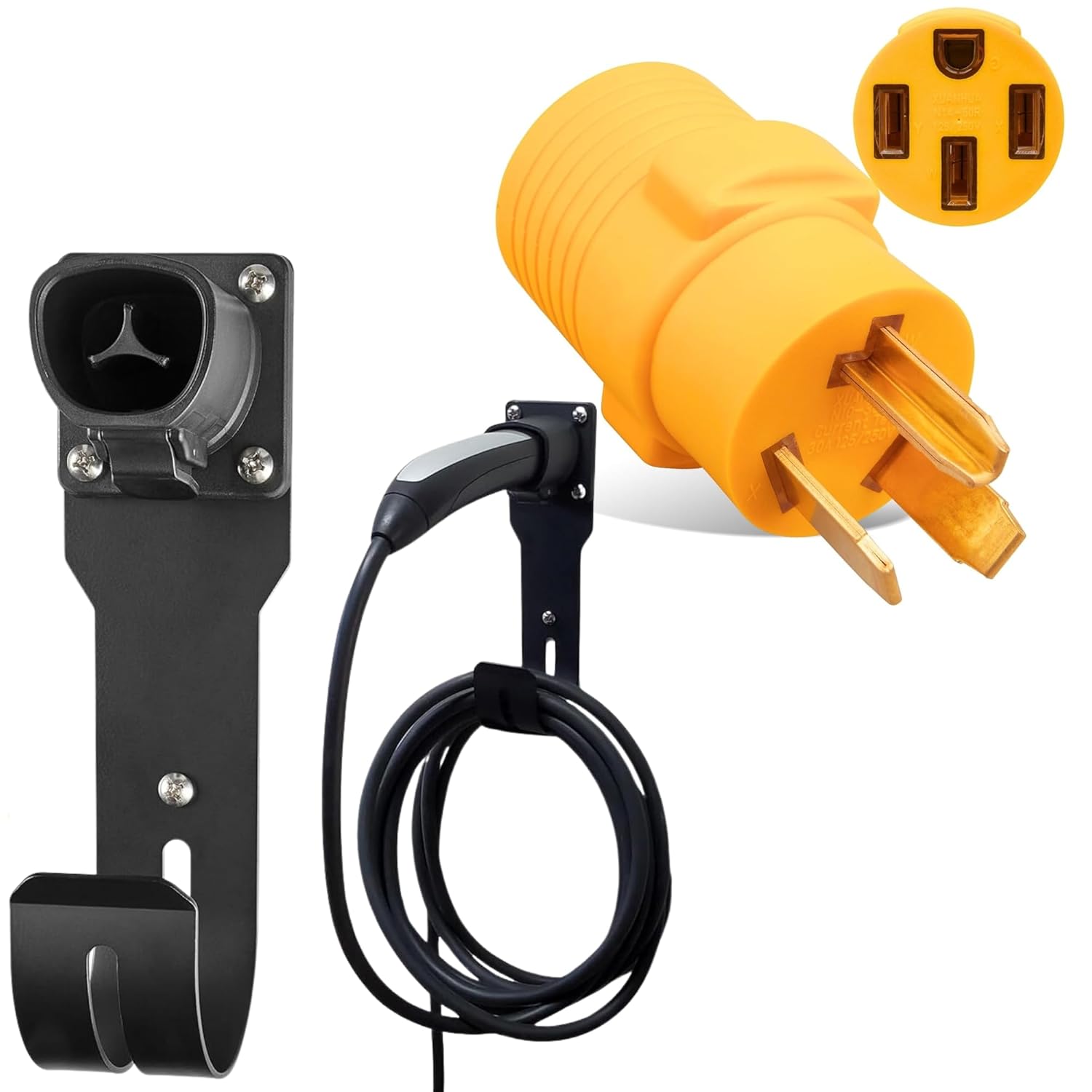 MECMO for Tesla Charger Holder Wall Mount Nozzle Holster Dock & J-Hook for Tesla Model 3 Y X S Tesla Mobile Charger Cable Organizer, 10-30P to 14-50R Tesla EV Charger Adapter 30 Amp Dryer to 50 Amp EV