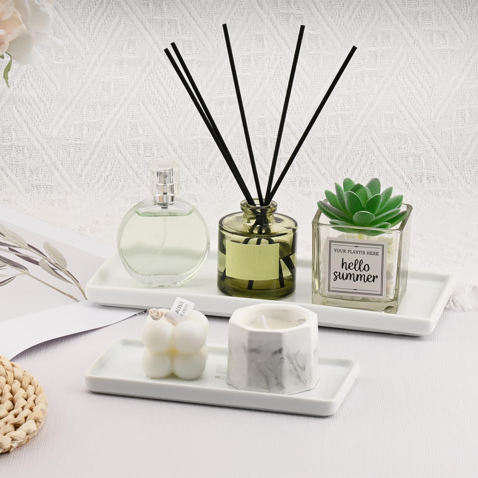 Ceramiczna Taca Łazienkowa, Biała Taca Na Ubranka, Taca Na Perfumy Do Komody, Dekoracyjna Taca Na Bibeloty, Prostokątna Taca Na Kosmetyki, Mydło, Świecę, Kuchenna (L)