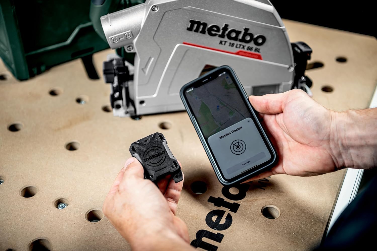 metabo Rastreador de Herramientas para iOS Buscar, IP67, para metaBOX | Localizador Bluetooth con alarma de 120 dB, compatible con Apple CarPlay, seguimiento global y diseño resistente