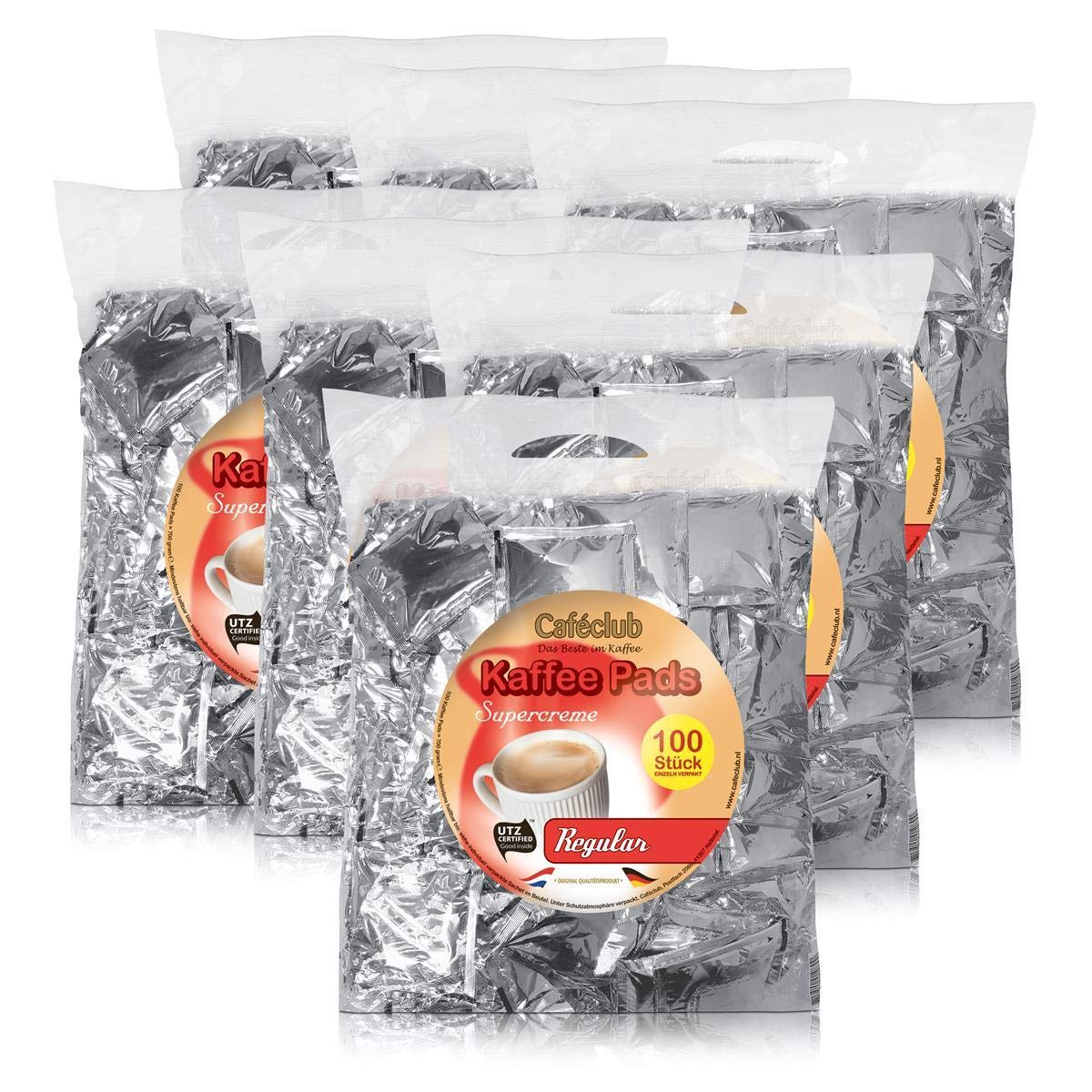 7x Cafeclub Regular Kaffeepads Megabeutel je 100 stk. normale Röstung einzeln verpackt