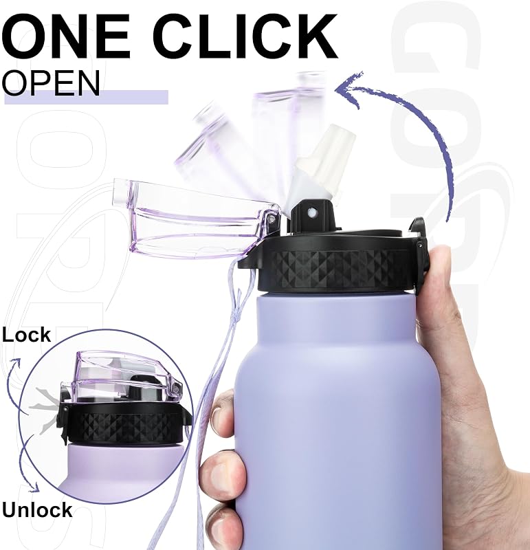 GOPPUS 750ml Rozsdamentes Termosz Palack Dupla Falú Szigetelés Szívószállal