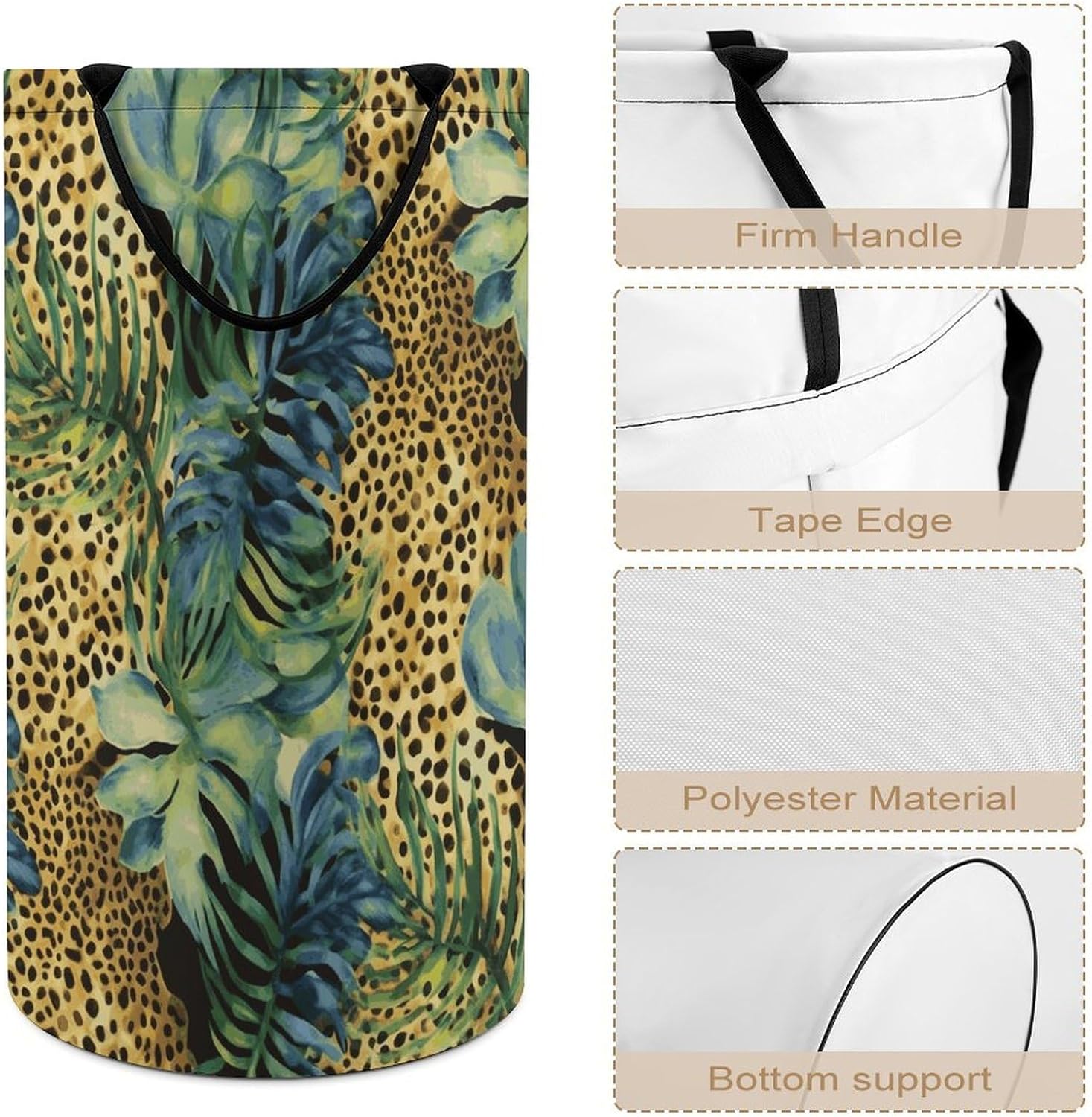 Print Animal Leopard Print Jungle Laundry Hamper Freestanding Waterproof Clothes Hamper with Easy Carry Handles Large Collapsible Laundry Baskets Portable Dirty Clothes Basket
