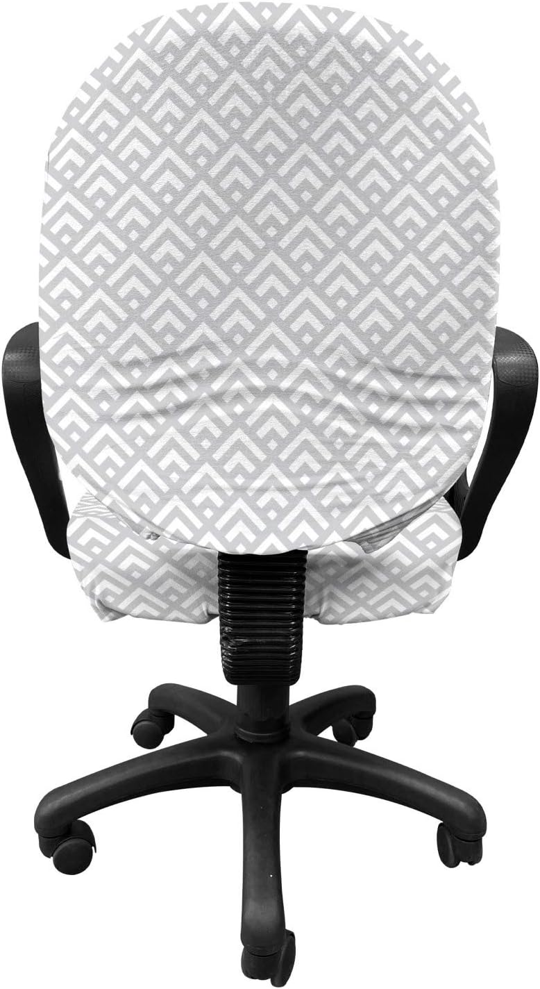 Ambesonne Neutral Office Chair Slipcover, Squares or Diamonds Pointing to a Direction Modern Geometrical Interpretation, Protective Stretch Decorative Fabric Cover, Standard Size, Pale Grey