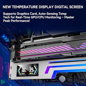 ARGB GPU Support Bracket with CPU & GPU Temp Display, Universal Graphics Card Support, Multi Angle Adjustable Anti Sag GPU Stand for Video Card, GPU Brace Built-in 5V3PIN Addressable RGB Strip