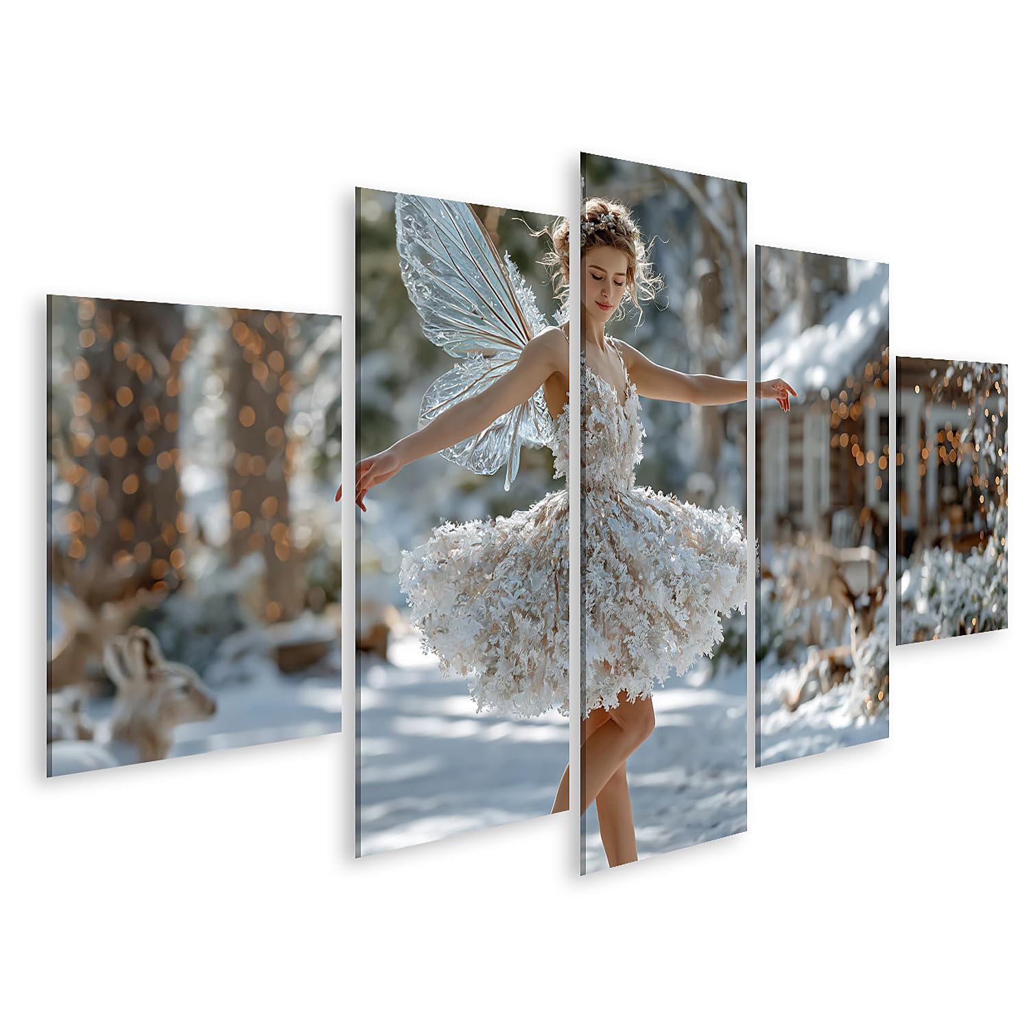 islandburner Tableau sur toile - Motif fée des flocons de neige - Décoration murale pour salon - 5 pièces