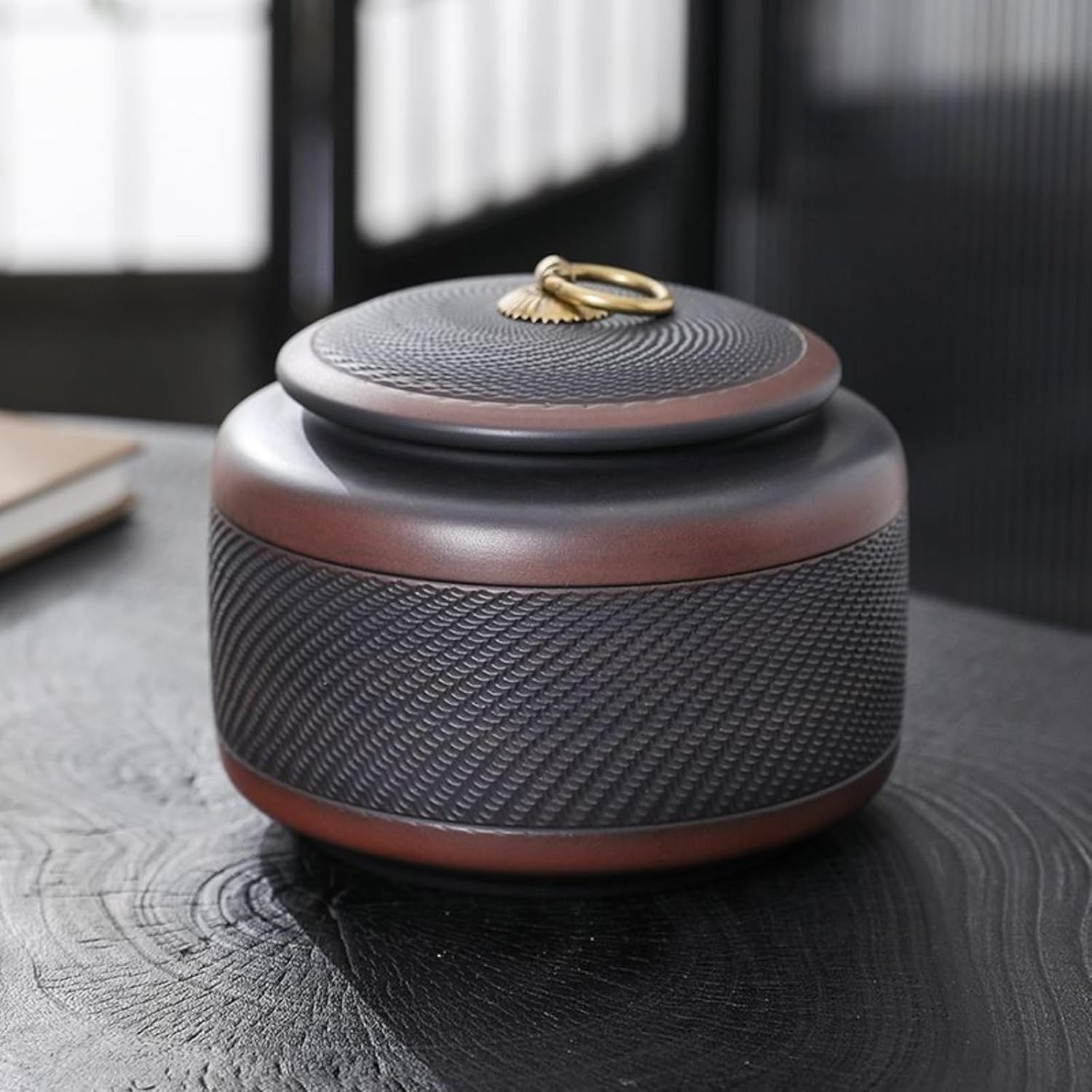 Ceramics Tea Canister, 600ml 20.4oz, Household Sealed Jar Handmade Storage Tank