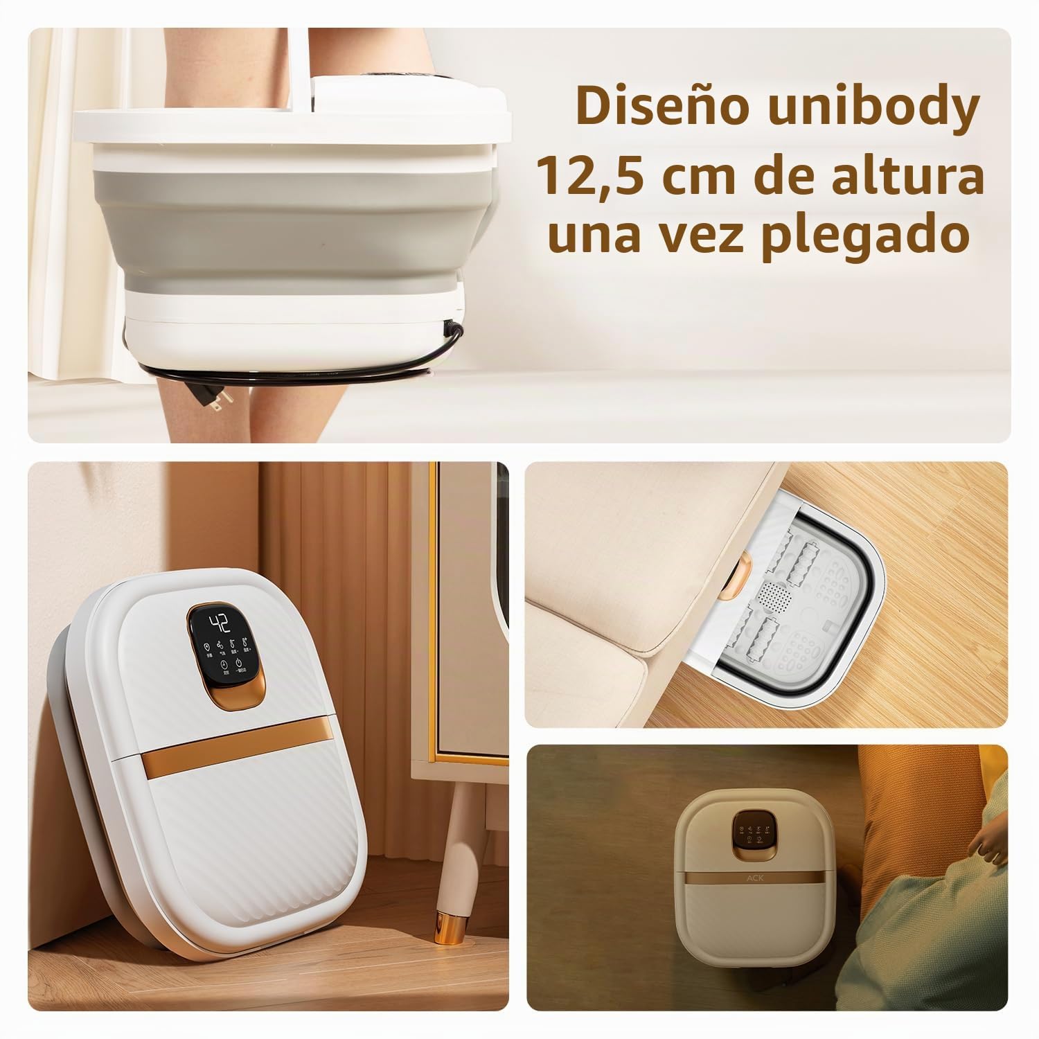 Bañera Spa Masajeadora de Pies Plegable con Calentamiento, Hidromasaje Para Pies 12 Niveles de Temperatura Ajustable, Esterilización UV Pantalla Táctil LCD Impermeable