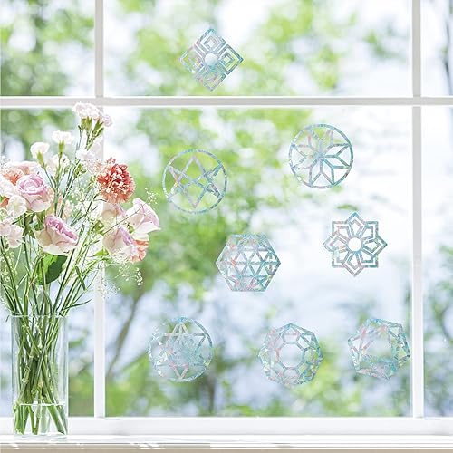 Miniatura 7 de GORGECRAFT 16PCS Sacred Geometry Window Clings Flower of Life Anti Collision Rainbow Glass Alert Stickers for Birds Strike Decals Non Adhesive