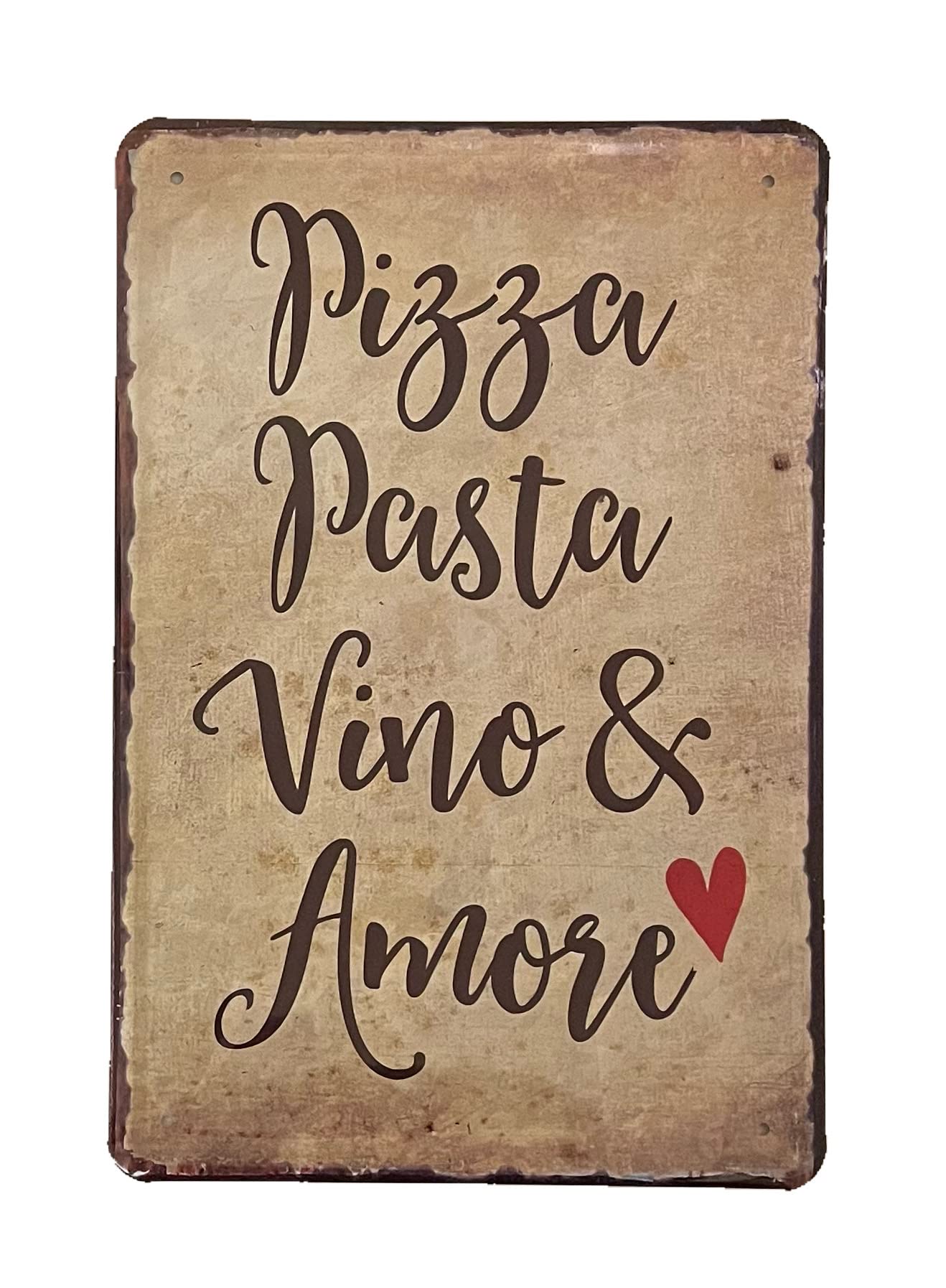 Metal Tin Sign - Pizza Pasta Vino & Amore - Wall Plaque Retro Vintage 30X20 Cm Decorative Sign - For Bar Pub Dining Room Kitchen Bedroom Office Garage - Funny Stylish Gift