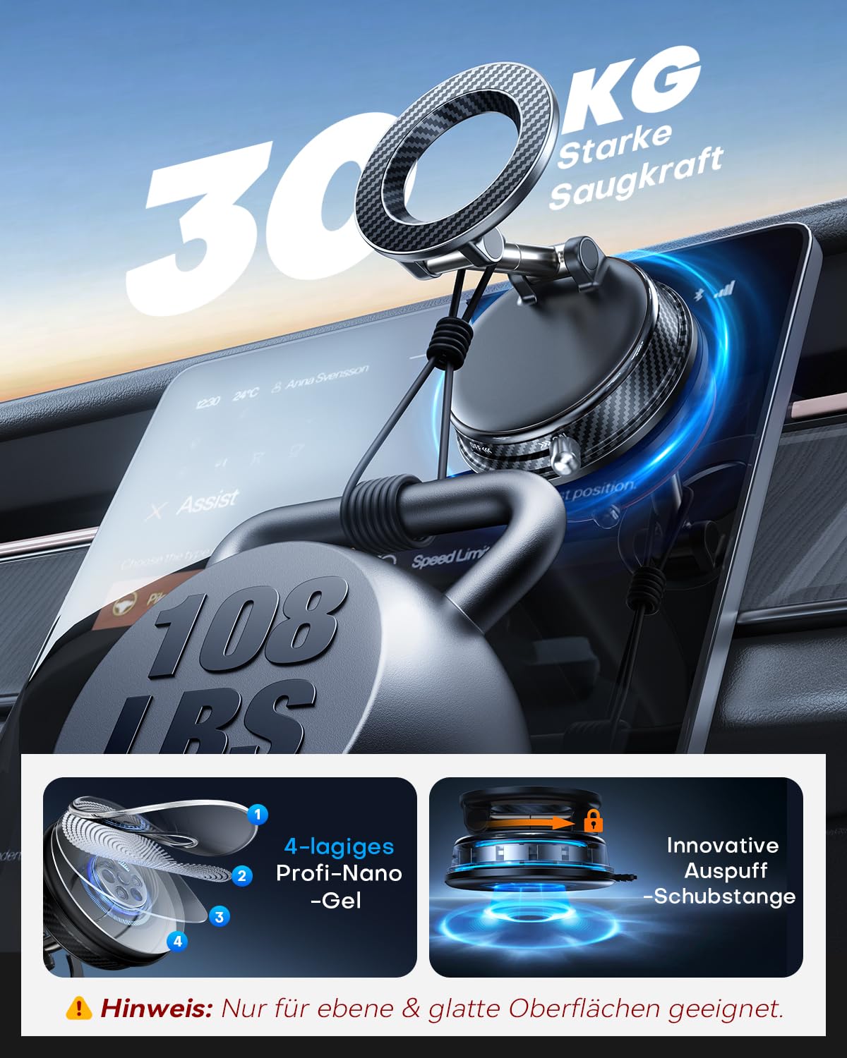 Handyhalterung Auto für MagSafe Autohalterung [30KG Stärkste Saugkraft & 2800gf Magnet] Vakuum Magnetische Handy Halterung Auto 360° Drehbar KFZ Handyhalter Auto für Alle Handy Helles Schwarz - 3