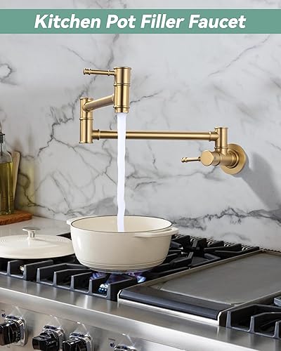 Miniatura 2 de ALEASHA Grifo plegable de llenado de olla de montaje en pared, grifo de cocina comercial de latón de un solo orificio, sobre la estufa, oro